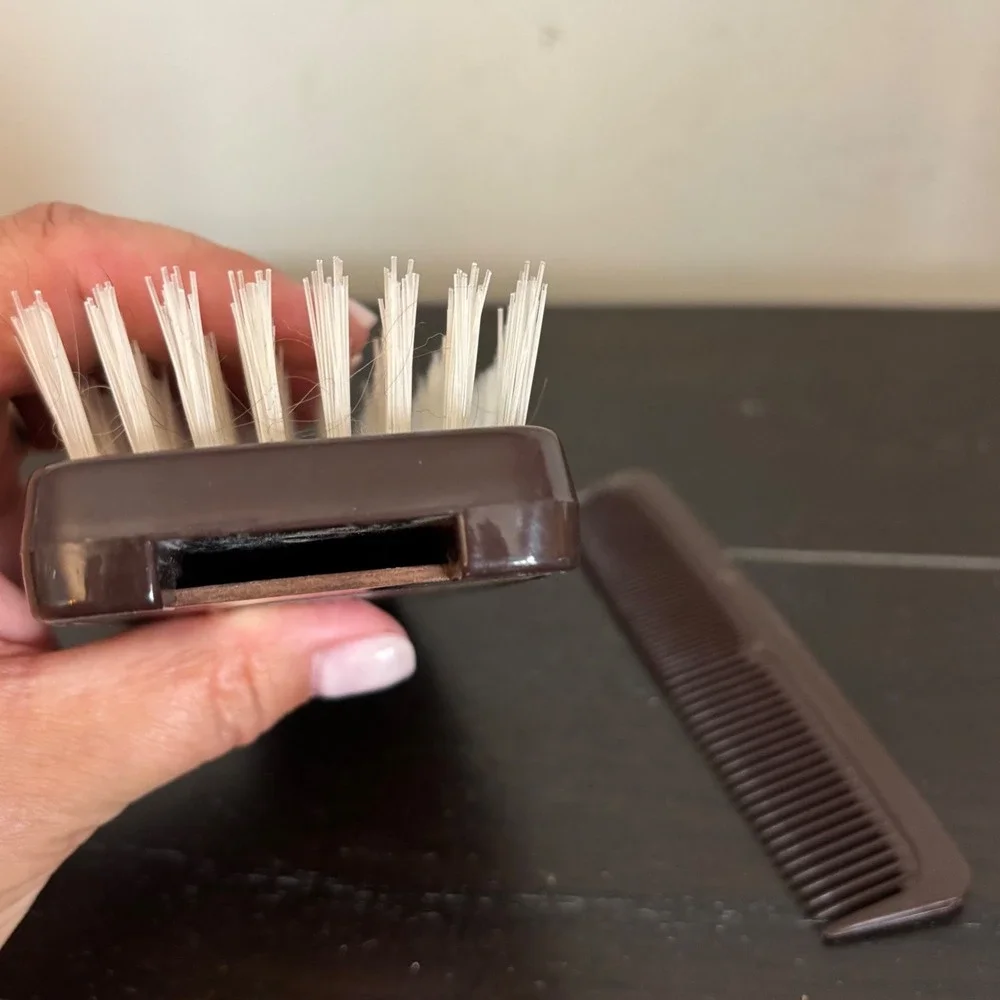 Vintage Avon Hair Brush and Comb Valet Set | Brown Lion Crest | Palm Brush